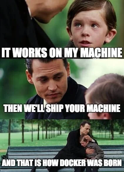 Illustration image: "works on my machine" meme